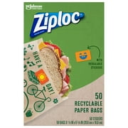 Ziploc Paper Sandwich and Snack Bags, Recyclable and Sealable, 50 Count​