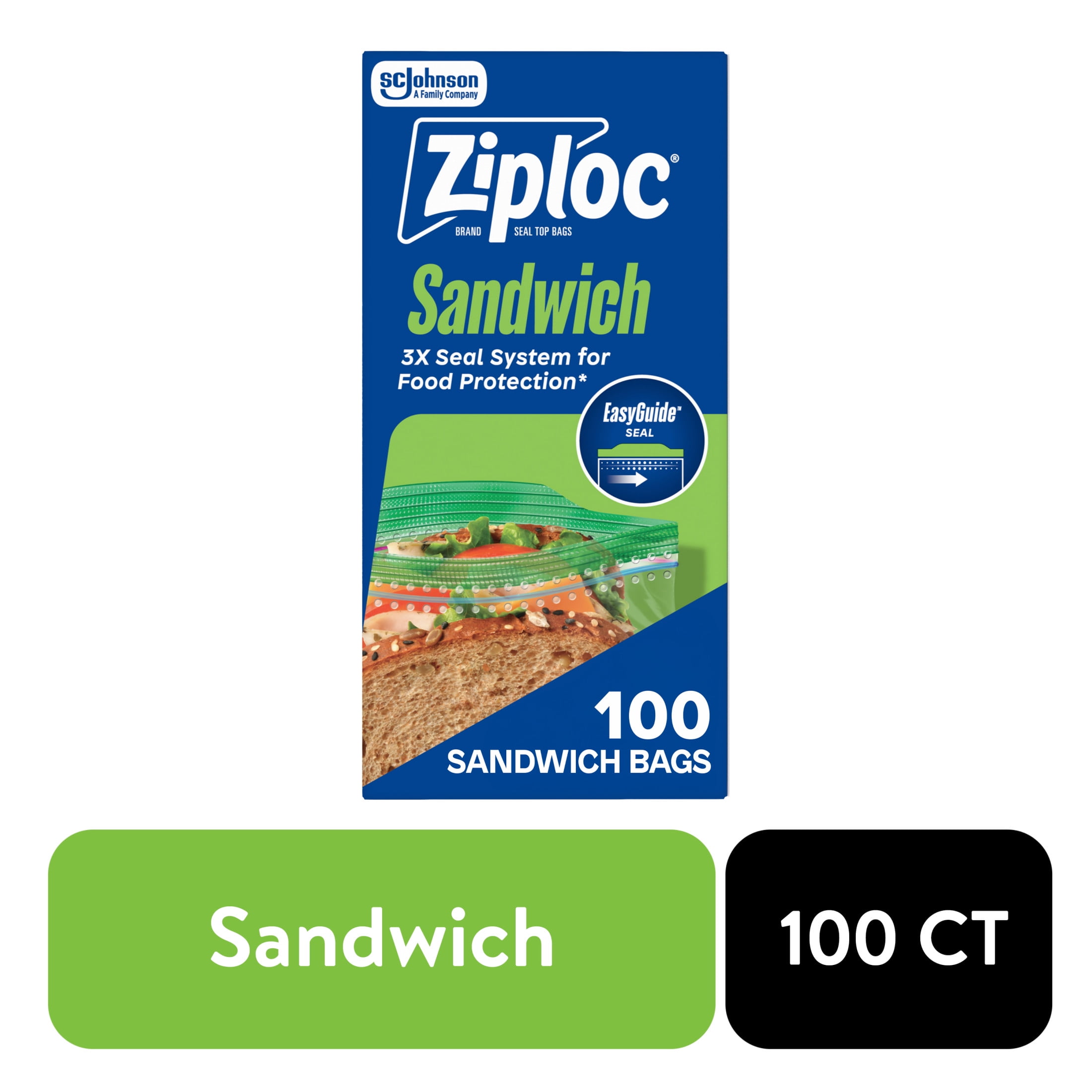 Ziploc® BPA-Free Resealable Sandwich Bags with EasyGuide™, 100