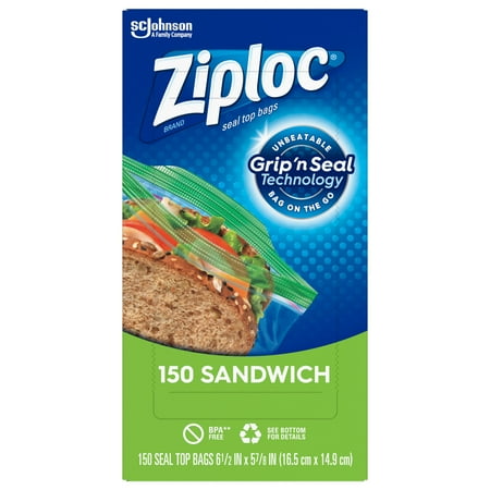 Ziploc Brand Sandwich Bags with Grip 'n Seal Technology, 150 Count