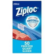 Ziploc® Brand Slider Freezer Bags, Quart Food Storage Bags with Power Shield Technology, 50 Count
