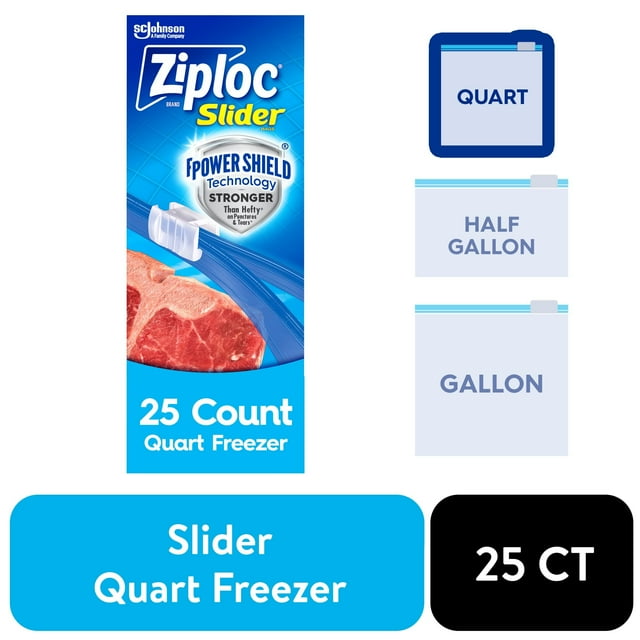 Ziploc® Brand Slider Freezer Bags with Power Shield Technology, Quart, 25 Count