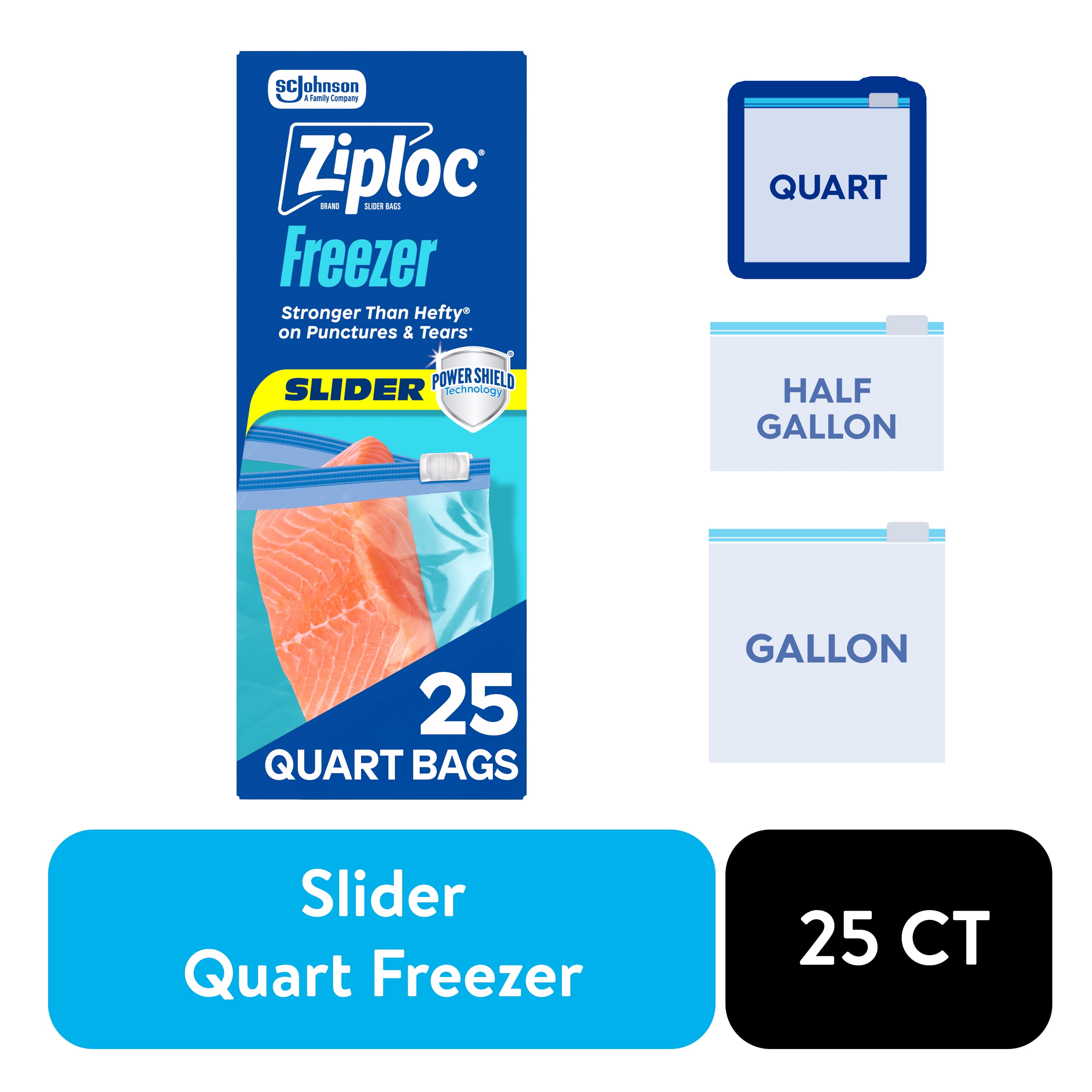 Ziploc Brand Quart Freezer Slider Bags, Power Shield Technology for More Durability, 25 Count