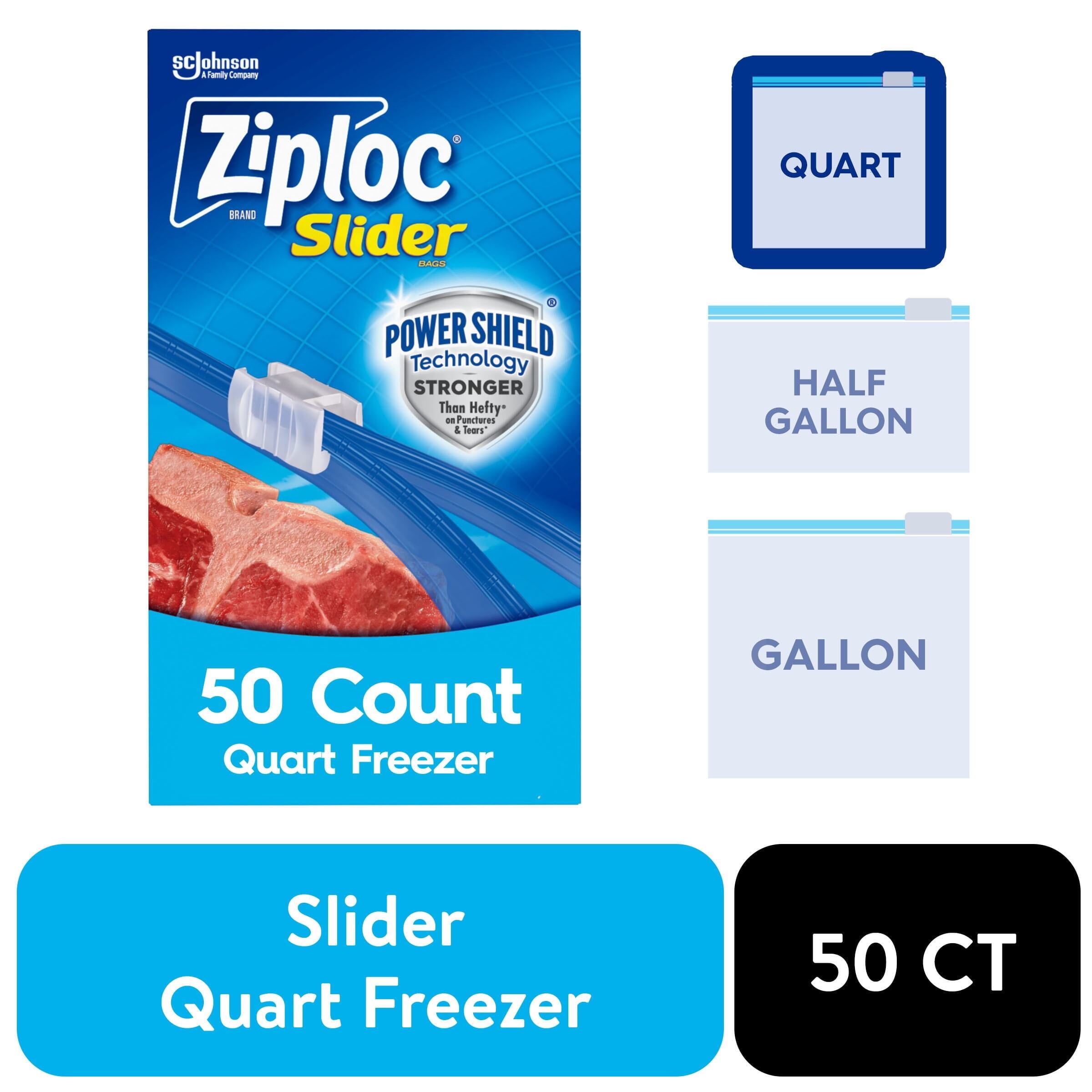 Ziploc Brand Slider Freezer Bags with Power Shield Technology, Quart, 50 Count