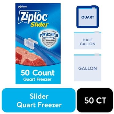 Ziploc® Brand Slider Freezer Bags with Power Shield Technology, Quart, 50 Count