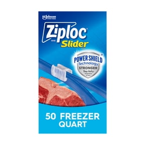 Ziploc Brand Slider Freezer Bags, School Supplies, Quart Food Storage Bags with Power Shield Technology, 50 Count