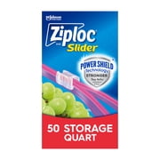 Ziploc Brand Slider Quart Food Storage Bags, School Supplies, with Power Shield Technology, Zipper, 50 Count