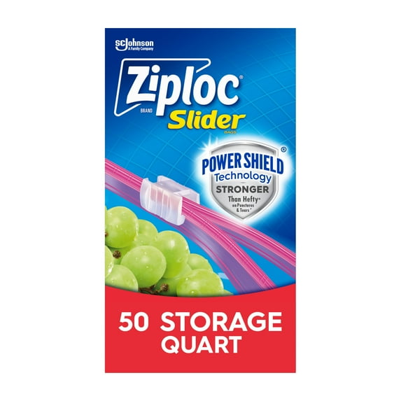 Ziploc Brand Slider Quart Storage Bags, School Supplies, with Power Shield Technology, 50 Count