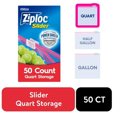 Ziploc Brand Slider Quart Storage Bags, with Power Shield Technology, 50 Count