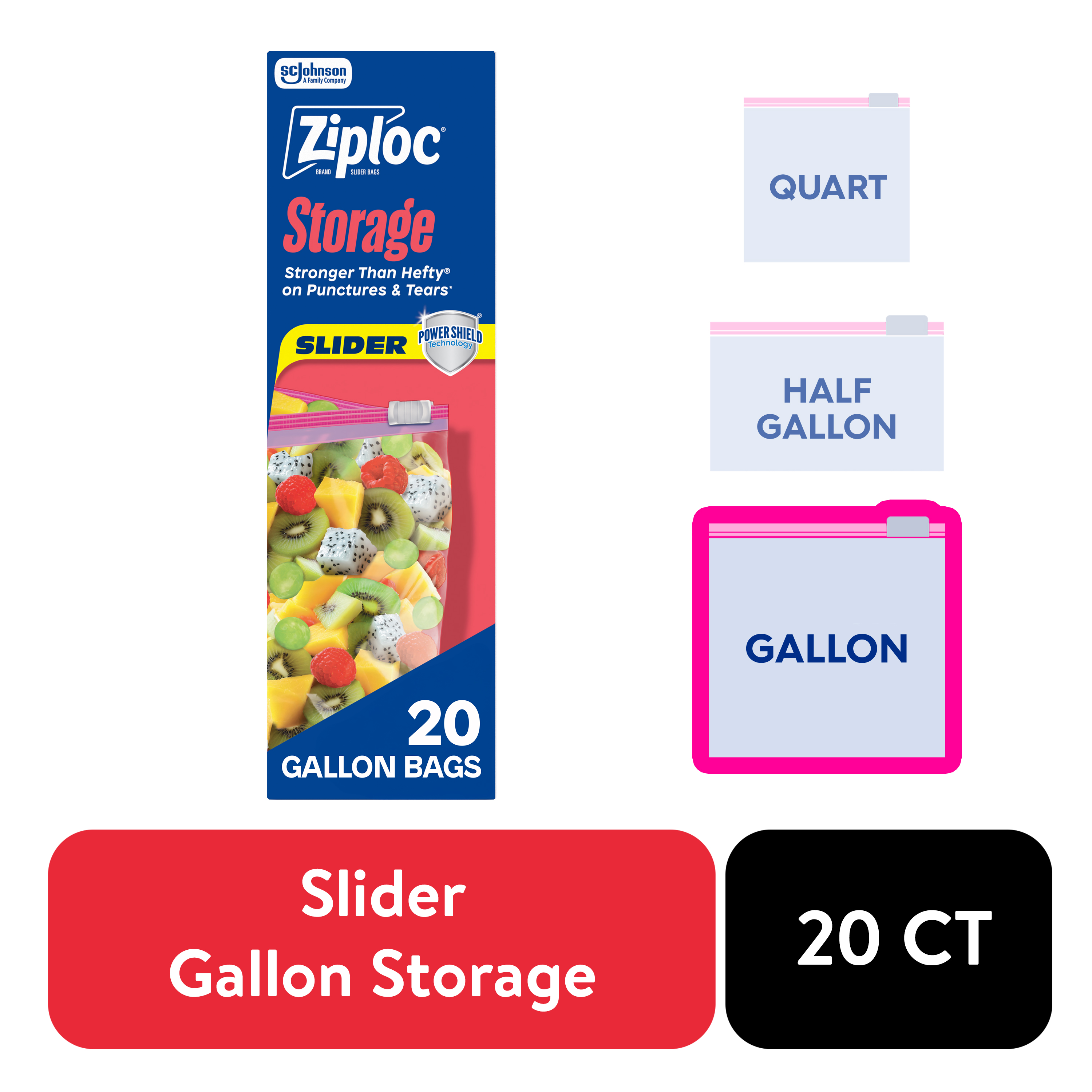 Brand Gallon Slider Storage Bags, School Supplies, with Power Shield Technology, 20 Count