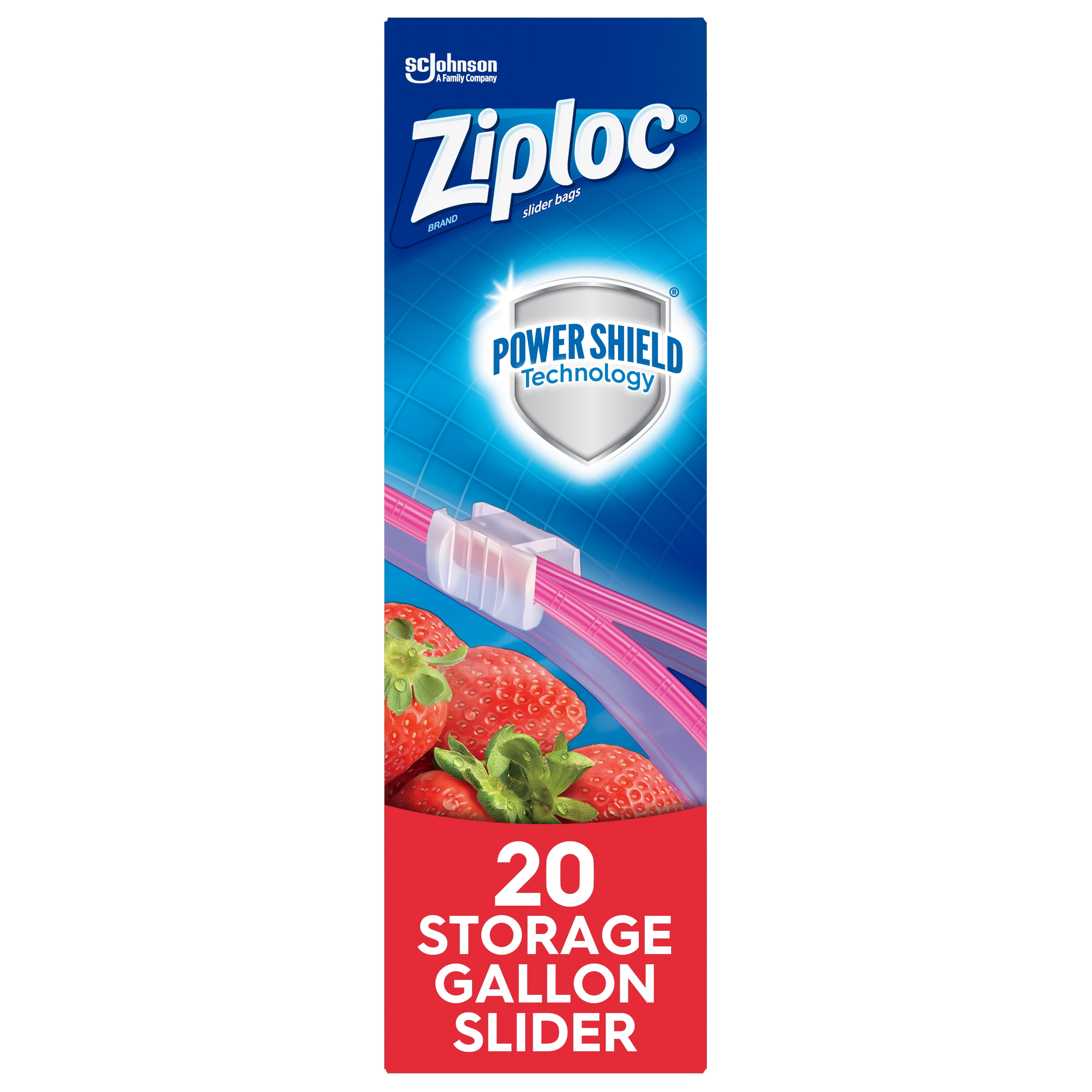 Ziploc Brand Slider Storage Bags with Power Shield Technology, Gallon, 20 Count, Clear