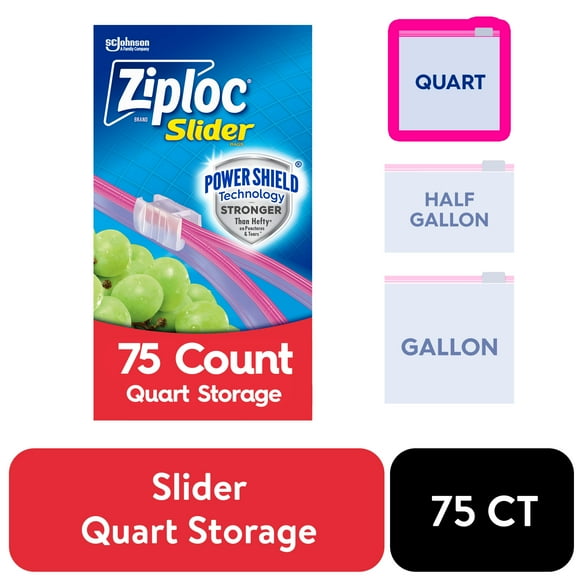 Ziploc® Brand Slider Storage Bags with Power Shield Technology, Quart, 75 Count