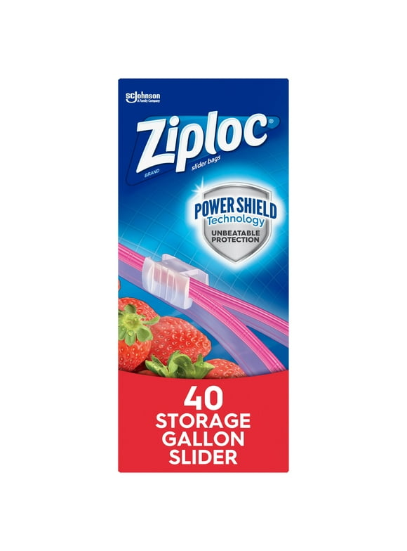 Ziploc Brand Slider Storage Gallon Bags with Power Shield Technology, 40 Count