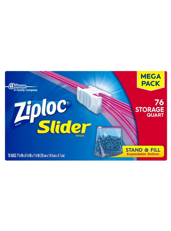 Ziploc Brand Slider Storage Quart Bags with Power Shield Technology, 76 Count