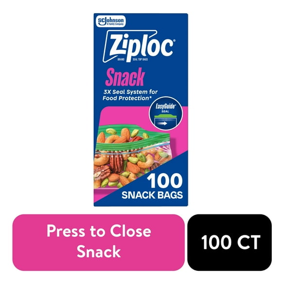 Ziploc® Brand Snack Bags with EasyGuide™ Texture, Grip 'n Seal Technology™, 100 Count