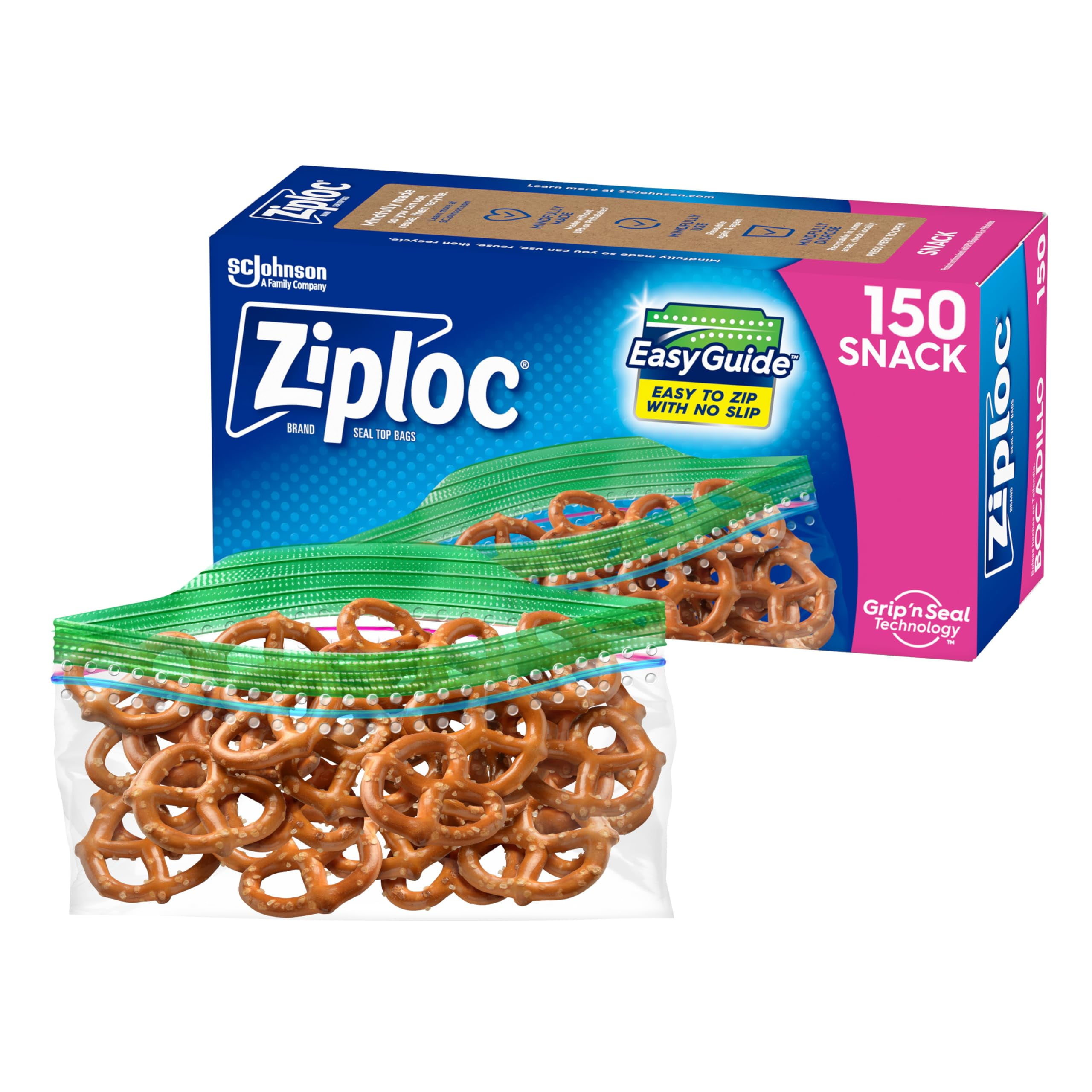 Ziploc Brand Snack Bags with Grip 'n Seal Technology, 150 Count