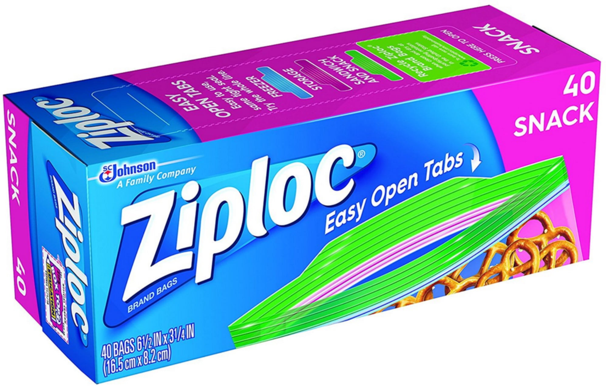 Ziploc Brand Snack Bags with Grip 'n Seal Technology, 40 Count, Pack of 2