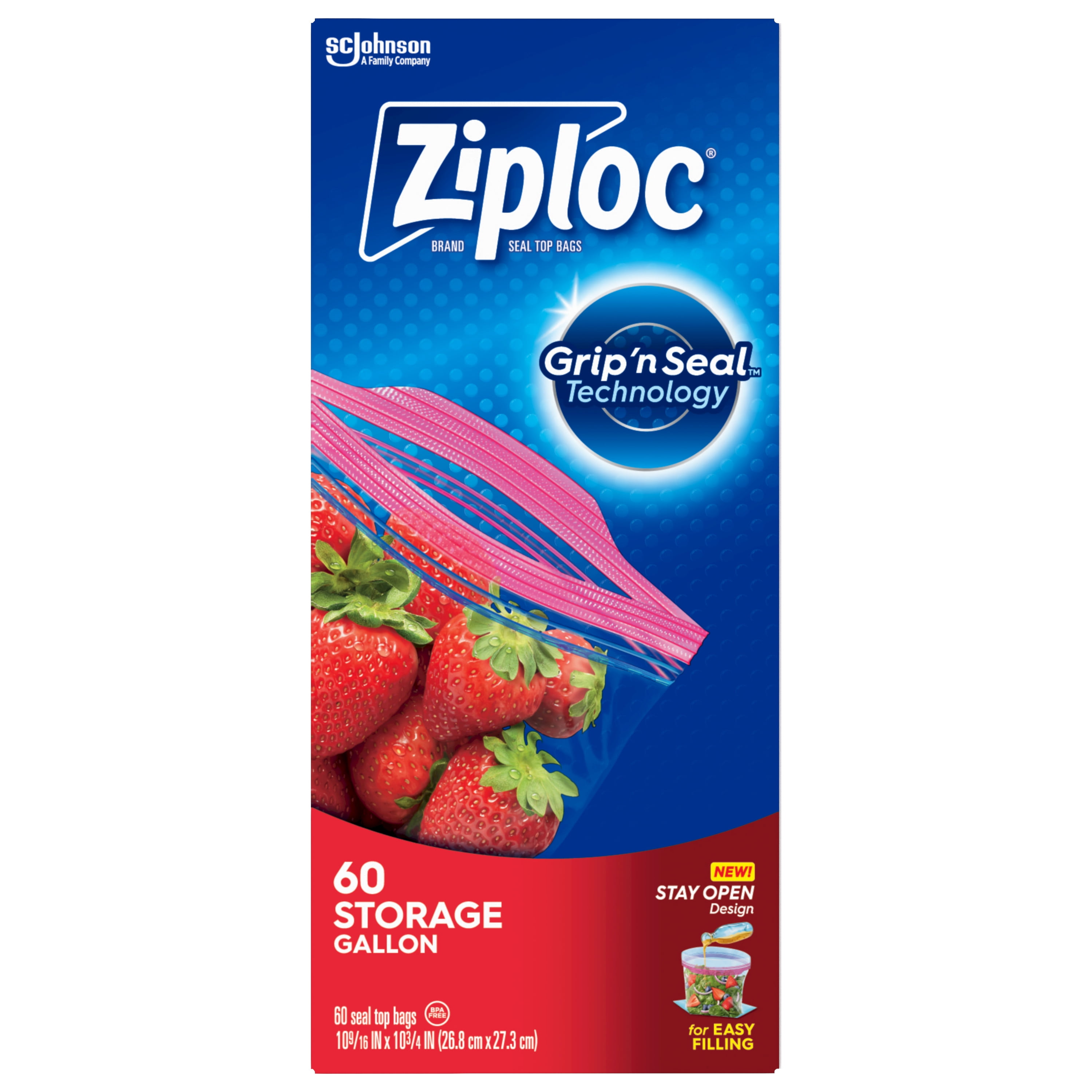 Ziploc® Brand Storage Bags with New Stay Open Design, Gallon, 60 Count ...