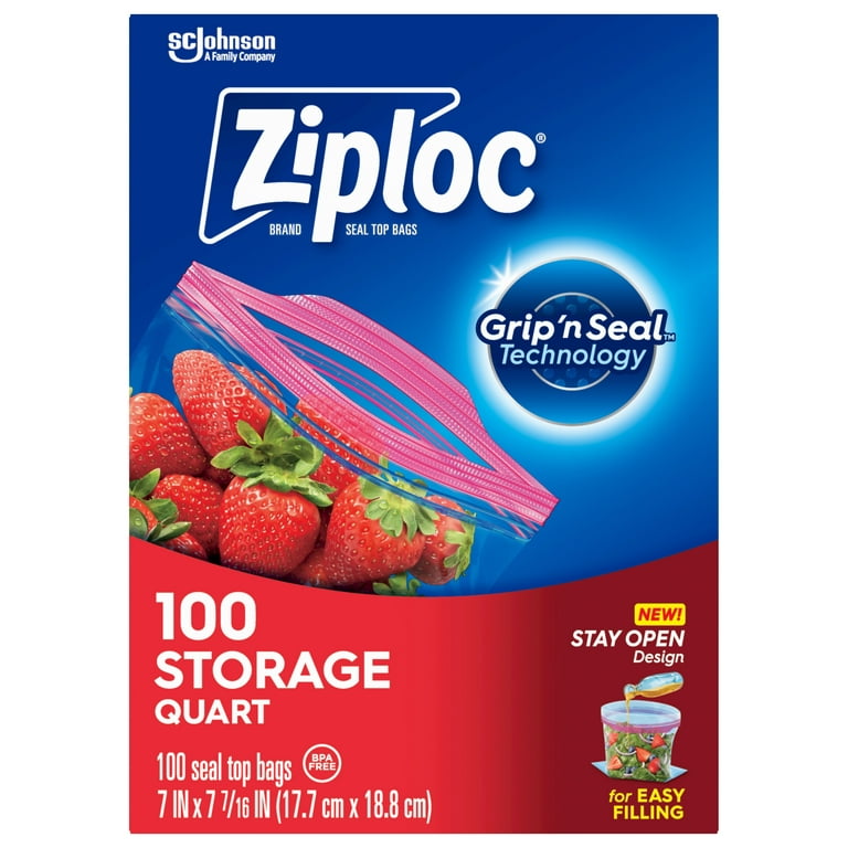 Ziploc Quart Food Storage Bags, New Stay Open Design with Stand-Up Bottom,  Easy to Fill, 30 Count (Pack of 4)