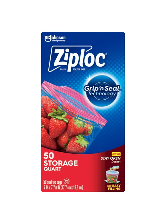 Ziploc® Brand Storage Bags, Quart Food Storage Bags with Stay Open Technology, 50 Count