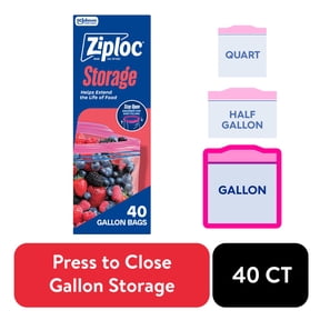 Ziploc Brand Food Storage Bags, School Supplies, with Grip 'n Seal Technology, Zipper, Gallon, 40 Count