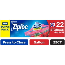 Ziploc Brand Storage Bags with Stay Open Design, Gallon, 22 Count, Patented Stand-up Bottom, Easy to Fill Food Storage Bags, Unloc a Free Set of Hands in the Kitchen, Microwave Safe, BPA Free