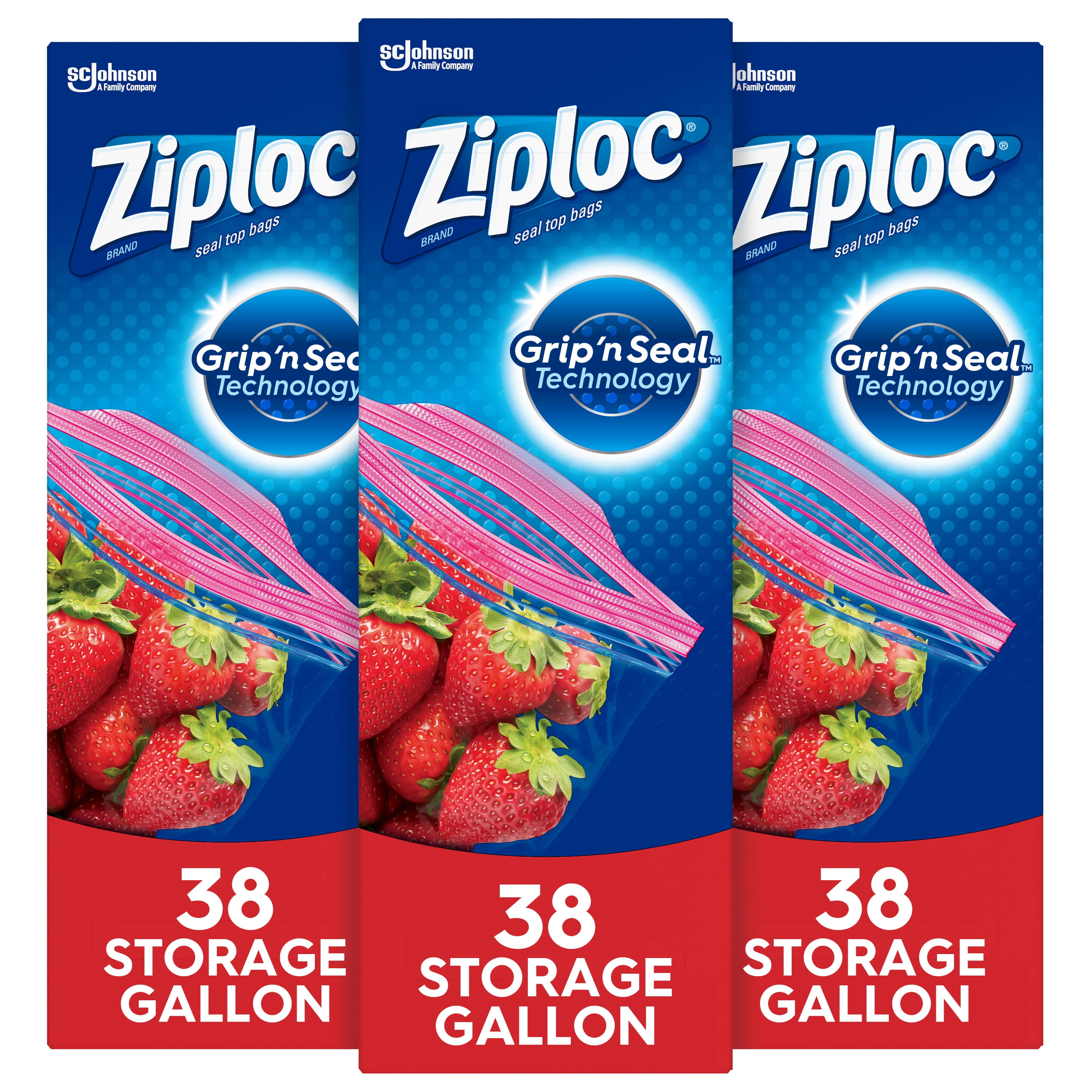 Ziploc® Brand Storage Bags with Grip 'n Seal Technology, Gallon, 38 Count, Pack of 3 (114 Total Bags)