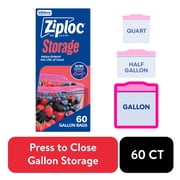 Ziploc Brand Food Storage Bags, School Supplies, with Grip 'n Seal Technology, Zipper, Gallon, 60 Count