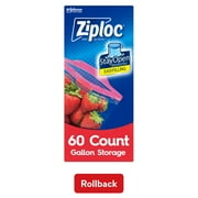 Ziploc Brand Storage Bags, with Grip 'n Seal Technology, Gallon, 60 Count