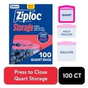 Ziploc Brand Food Storage Bags, School Supplies, with Grip 'n Seal Technology, Zipper, Quart, 100 Count