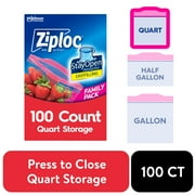 Ziploc Brand Storage Bags, School Supplies, with Grip 'n Seal Technology, Quart, 100 Count
