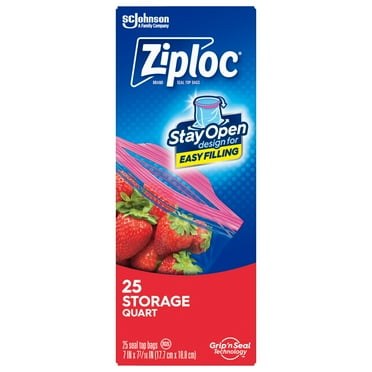 Ziploc Brand Storage Bags, School Supplies, with Grip 'n Seal Technology, Quart, 25 Count