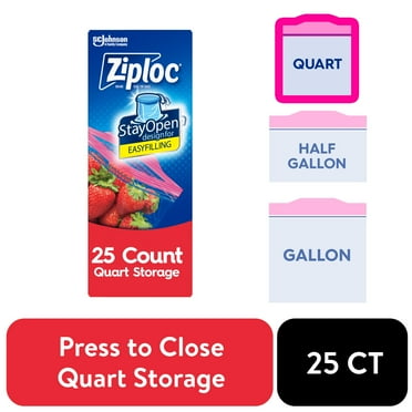 Ziploc Brand Storage Bags, School Supplies, with Grip 'n Seal Technology, Quart, 25 Count