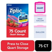 Ziploc Brand Storage Bags, School Supplies, with Grip 'n Seal Technology, Quart, 75 Count
