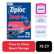 Ziploc Brand Storage Bags, School Supplies, with Grip 'n Seal Technology, Quart, 75 Count