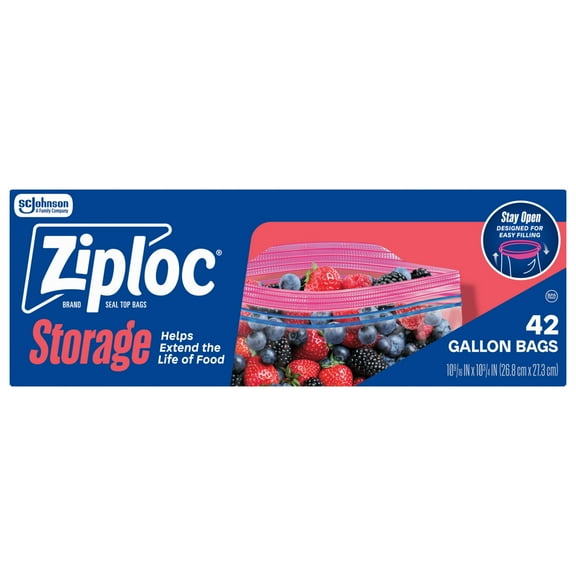Ziploc® Gallon Storage Bags, Stay Open Design, Easy to Fill, 42 Count