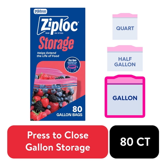 Ziploc Brand Storage Gallon Bags, School Supplies, Large Storage Bags for Food, 80 Count