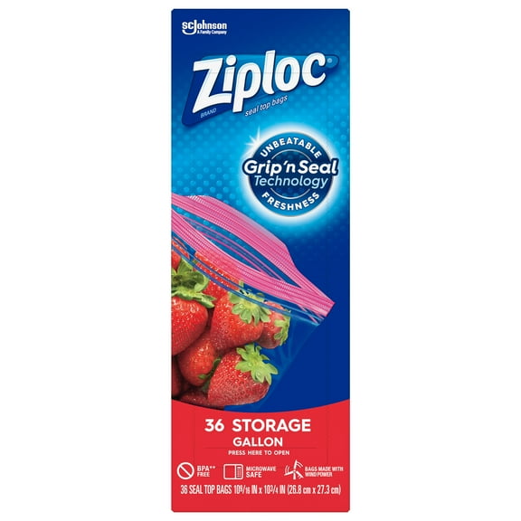 Ziploc Brand Storage Gallon Bags with Grip 'n Seal Technology, 36 Count