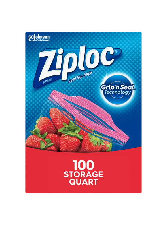 Ziploc® Brand&nbsp;Quart Storage Bags&nbsp;with Stay Open Technology, 100 Count