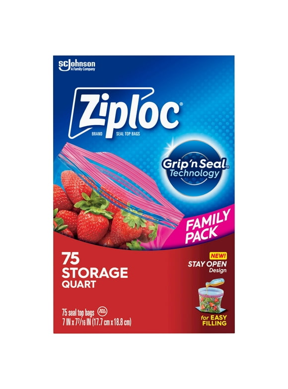 Ziploc® Brand&nbsp;Quart Storage Bags&nbsp;with Stay Open Technology, 75 Count