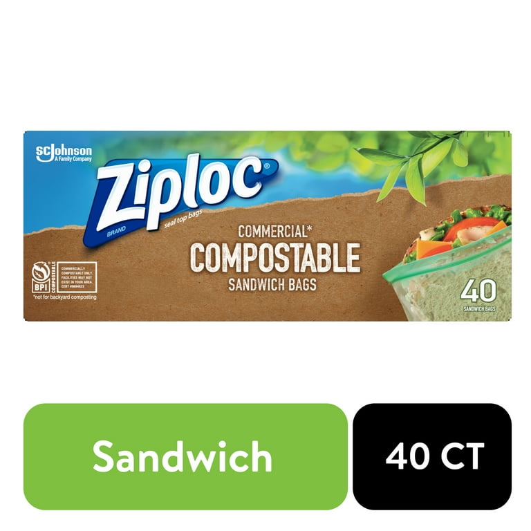 パッポヒ Ziploc® Compostable Sandwich Bags, Food Storage Zipper Bags, 40