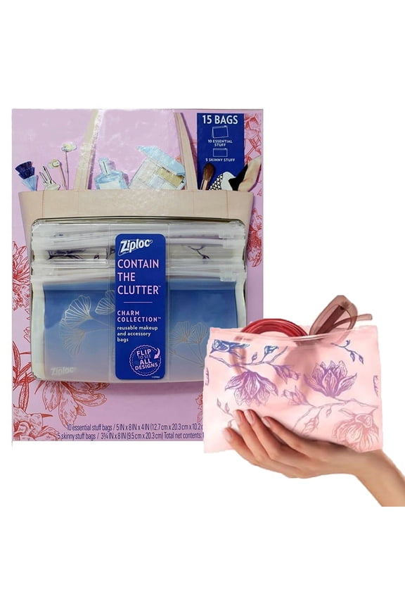 Contain the Clutter Reusable Plastic Storage Organizer Bags, 15 Pack