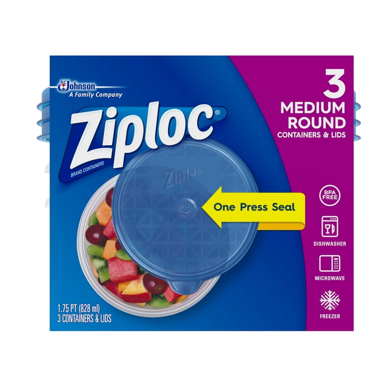 Ziploc Container with One Press Seal, Medium Round, 3 ct 