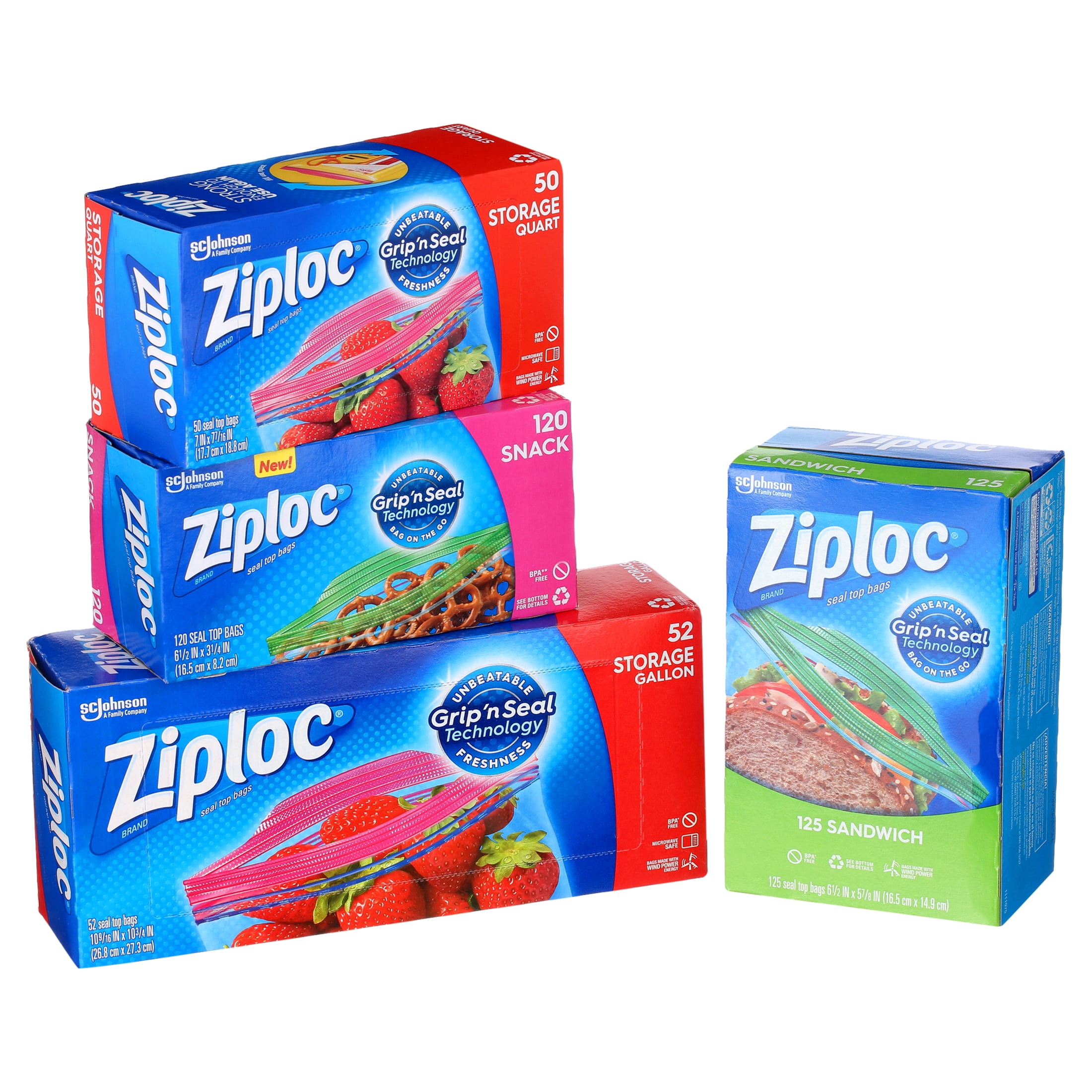 Ziploc Freezer Variety Bags, 347 Pack Snack Sandwich Quart Gallon Microwave