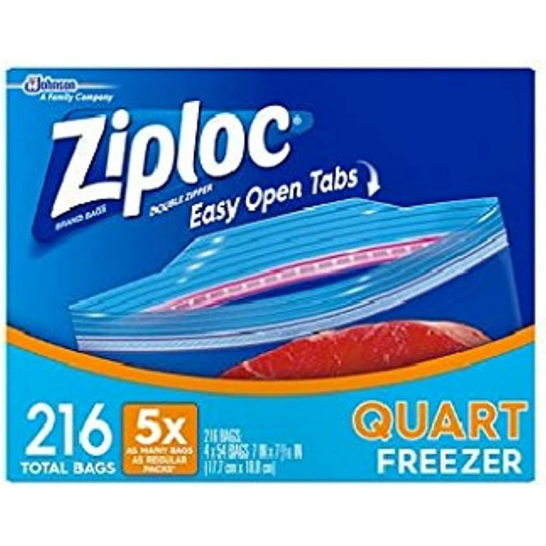 Ziploc Double Zipper Freezer Bags - Quart - 4/54 Ct. [216 Bags