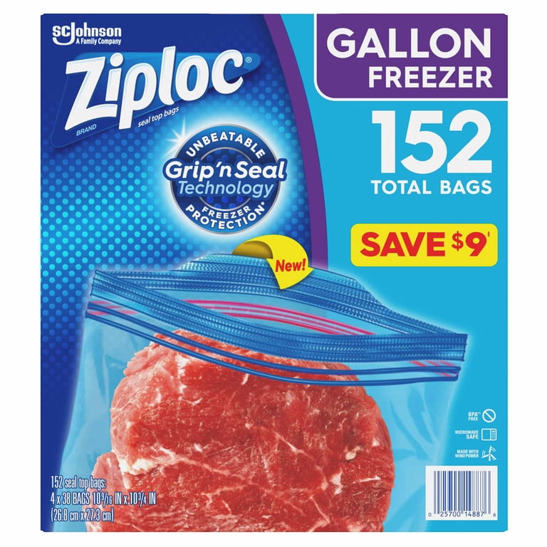 冷凍ML100匹 Ziploc Double Zipper Gallon Freezer Bag, 152 Count - Walmart.com
