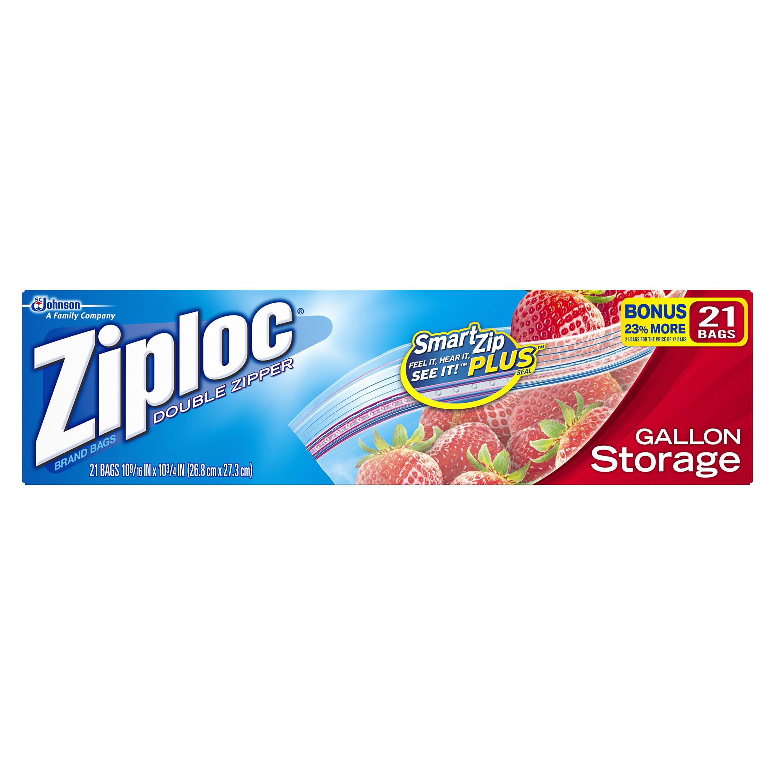 Ziploc Double Zipper Storage Bags, 1 Gal, 1.75 Mil, 9.6" X 12.1", Clear