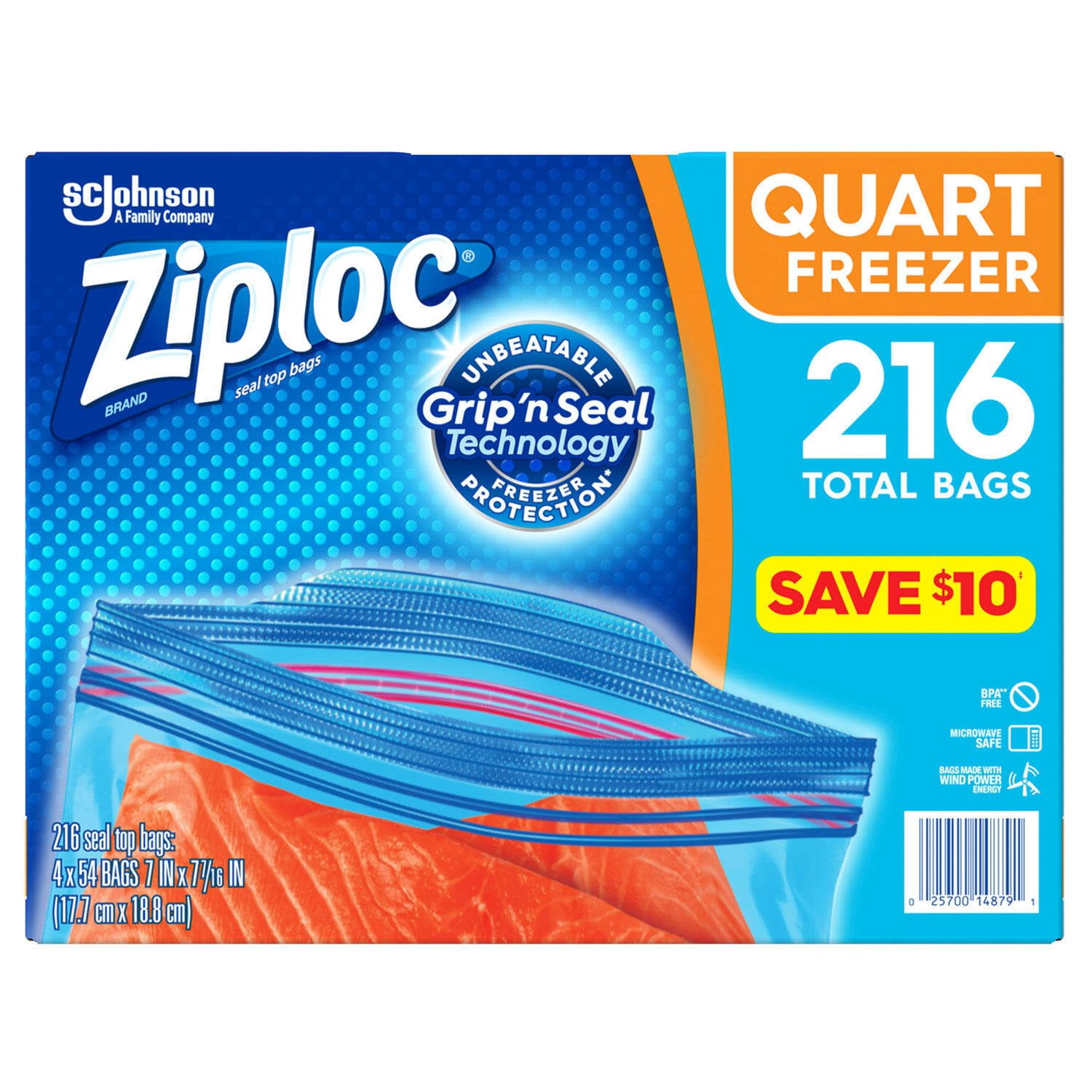 Ziploc Plastic Freezer Bags with Smart Zip Plus Seal and Easy Open