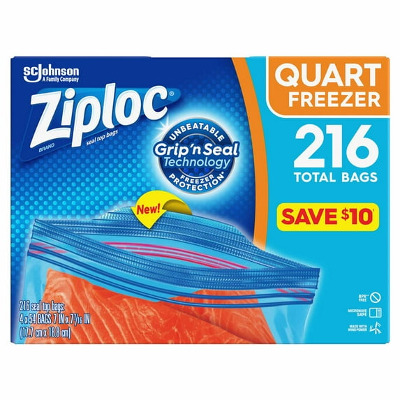 Ziploc Easy Open Tabs Freezer Quart Bags (216 ct.)