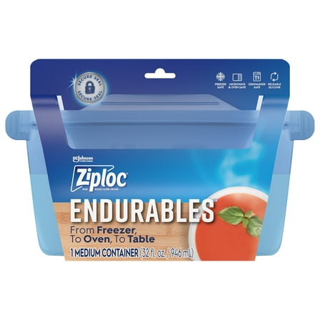 Ziploc® Endurables™ Medium Container, 4 cups, Wide Base With Feet, Reusable Silicone, From Freezer, to Oven, to Table