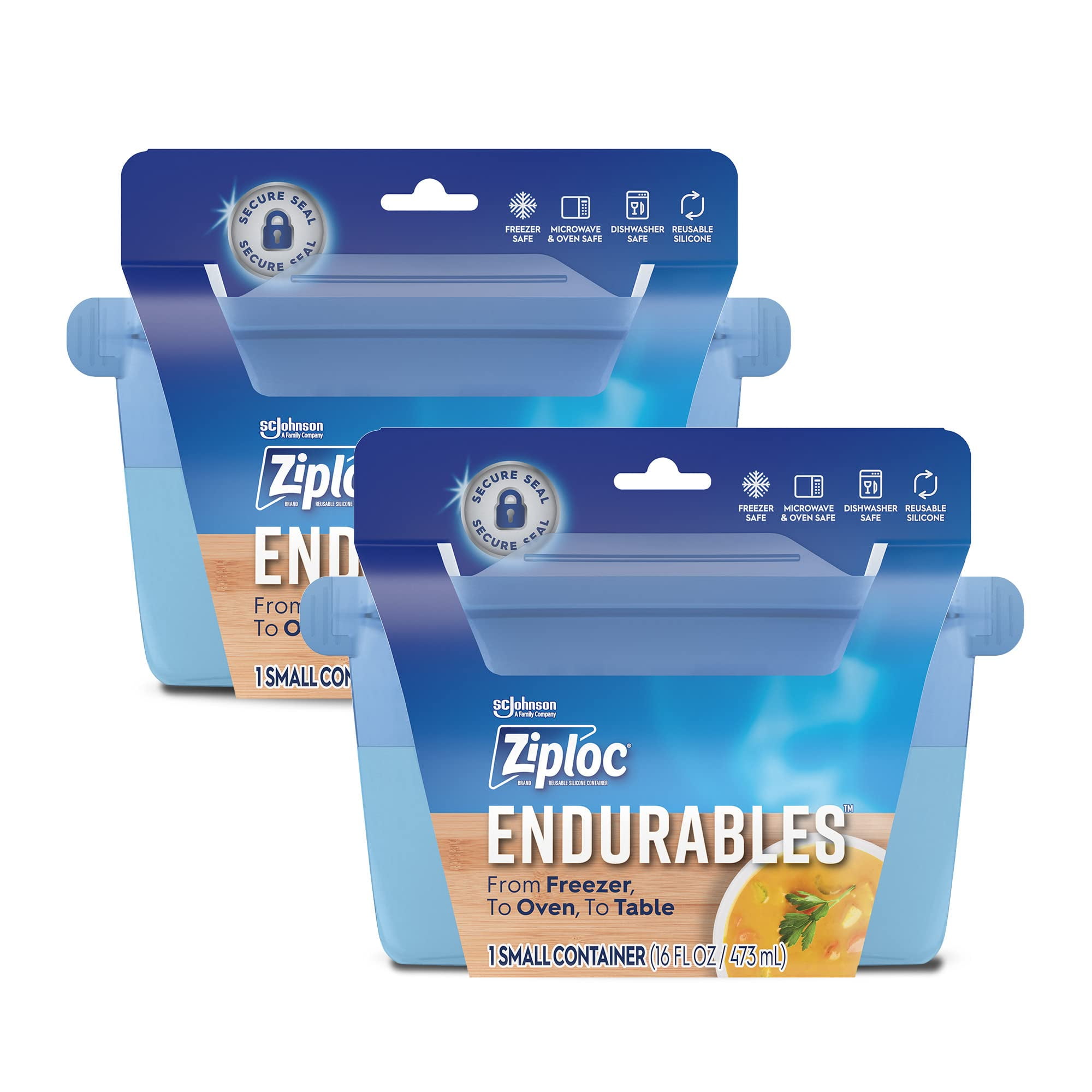 Ziploc Endurables Small Container, 2 Cups, Reusable Silicone Bags and
